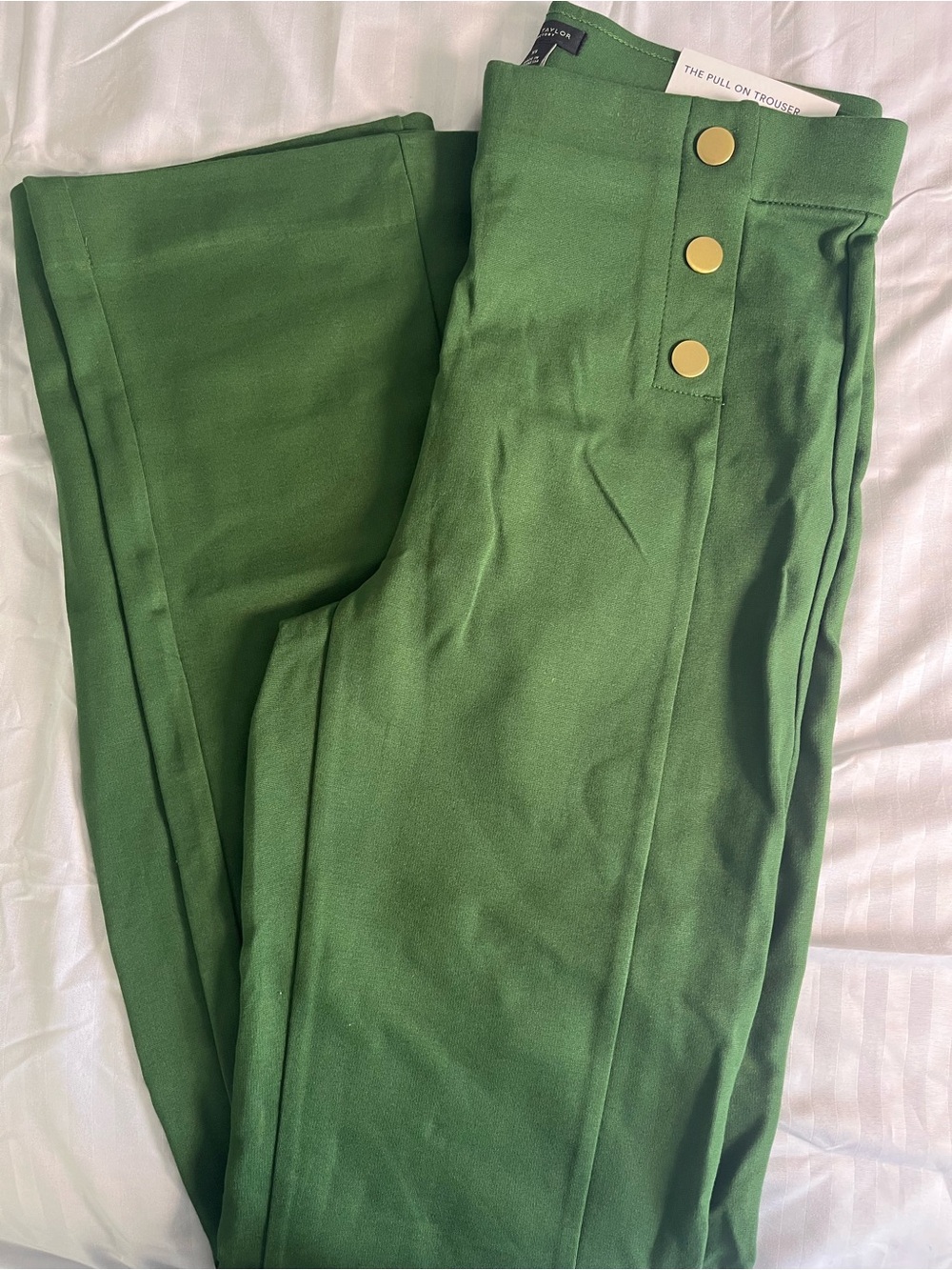 Ann Taylor Green Pull-On Trousers with Gold Buttons - Picture 2 of 3